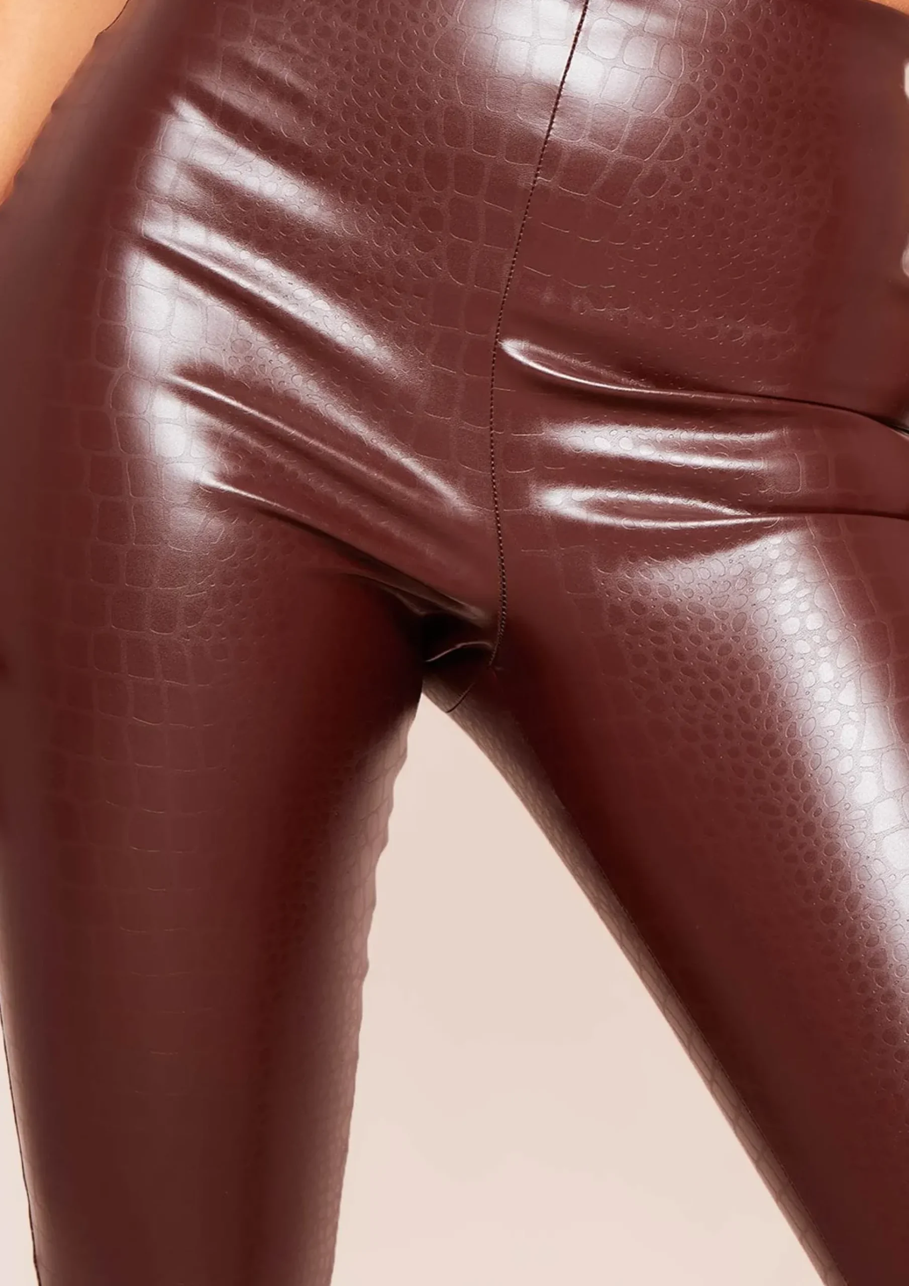 Sale Chloe Chocolate Croc Print High Waisted Vegan Leather Leggings Women Leggings