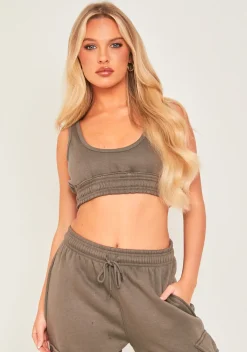 Hot Chloe Dark Taupe Cropped Cargo Tracksuit Set Women Tracksuits