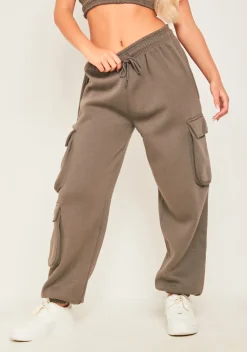 Hot Chloe Dark Taupe Cropped Cargo Tracksuit Set Women Tracksuits