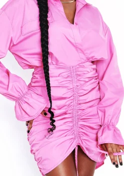 Store Chloe Pink Ruched Shirt Dress Women Dresses