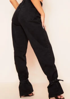 Cici Black Denim Dark Wash Tie Hem Straight Leg Jeans^Missy Empire Best Sale