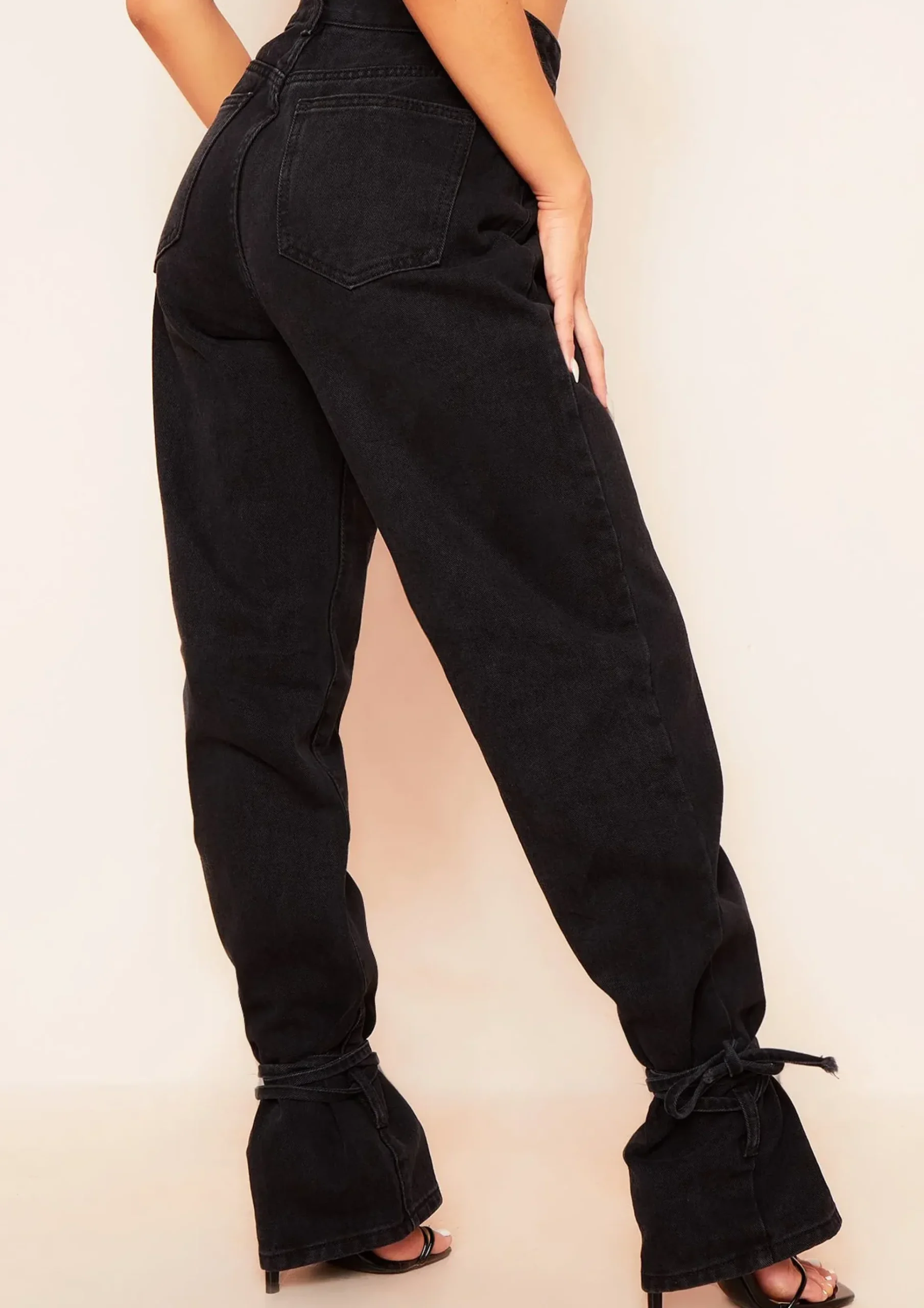Cici Black Denim Dark Wash Tie Hem Straight Leg Jeans^Missy Empire Best Sale