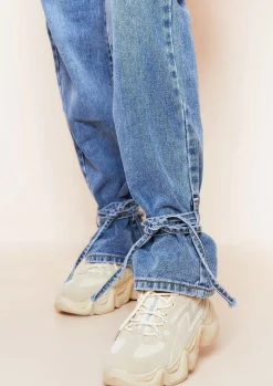 Cici Denim Mid Wash Tie Hem Straight Leg Jeans^Missy Empire Store
