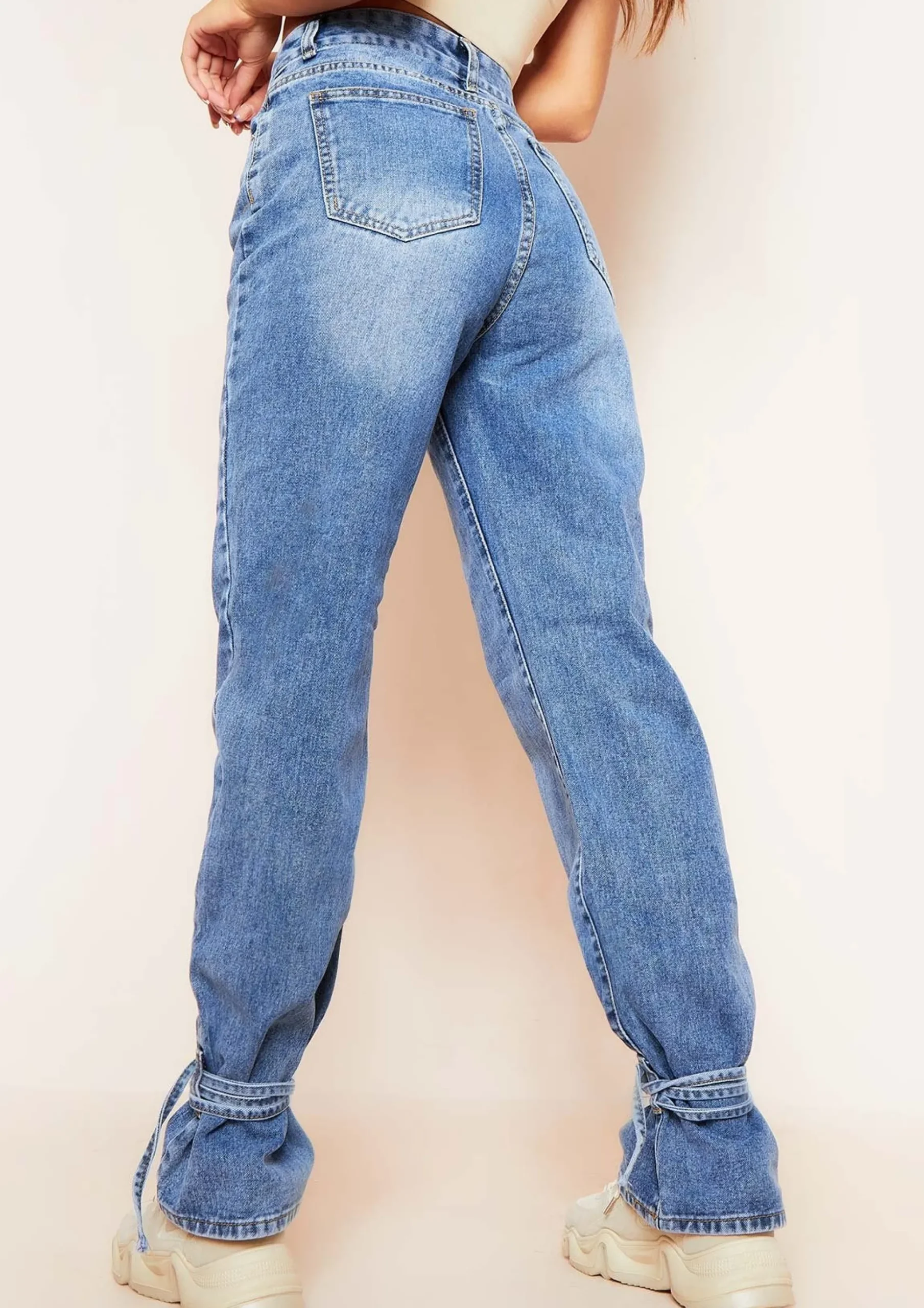 Cici Denim Mid Wash Tie Hem Straight Leg Jeans^Missy Empire Store