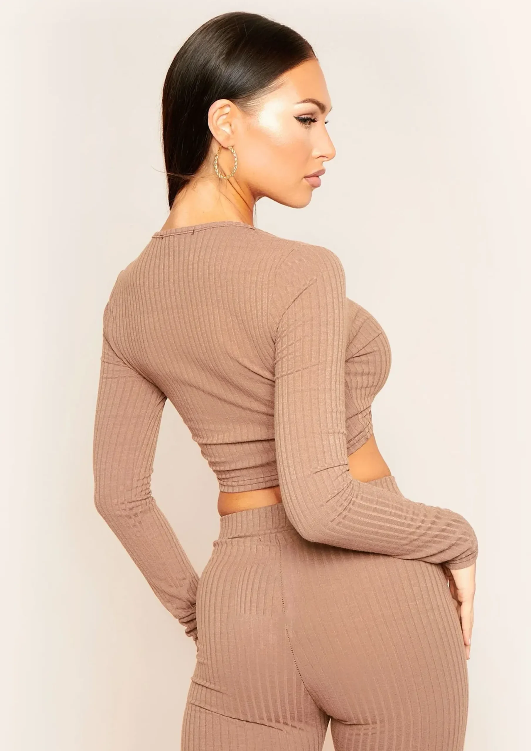 Ciera Mocha Mix & Match Ribbed Twist Front Crop Top^Missy Empire Fashion