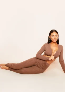 Ciera Mocha Mix & Match Ribbed Twist Front Crop Top^Missy Empire Fashion