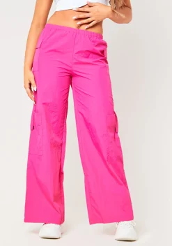 Shop Cindy Pink Wide Leg Cargo Trousers Women Trousers