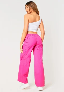 Shop Cindy Pink Wide Leg Cargo Trousers Women Trousers