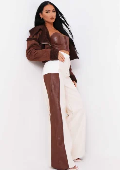 Cindy Chocolate Cropped Zipped Borg Coat^Missy Empire Fashion