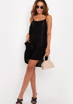 Online Claire Black Crochet Detail Beach Mini Dress Women Dresses