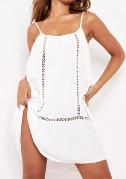 Sale Claire White Crochet Detail Beach Mini Dress Women Dresses