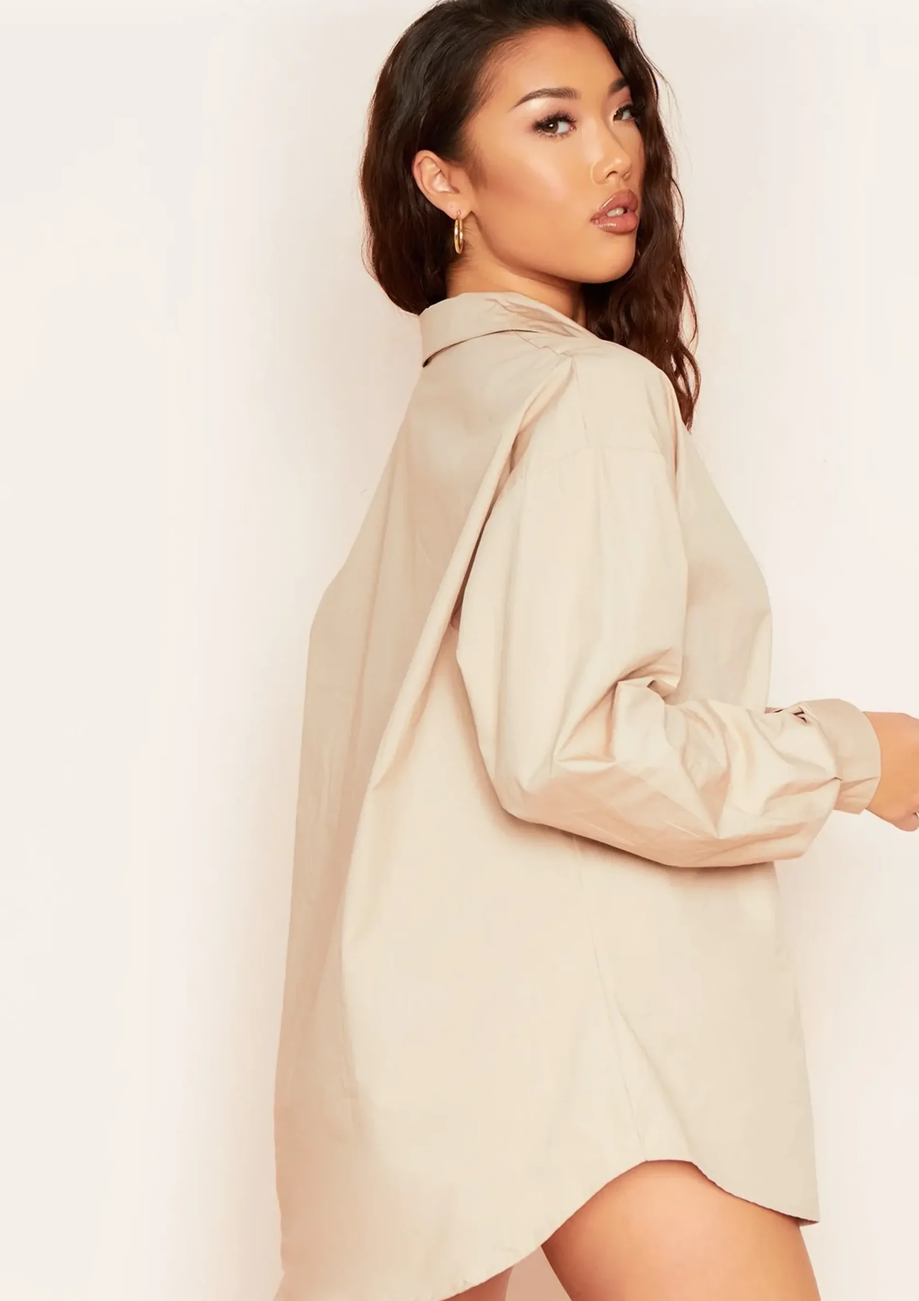 Clara Beige Thick Cotton Oversized Shirt^Missy Empire Fashion
