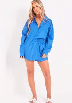 Clara Cobalt Blue Thick Cotton Oversized Shirt^Missy Empire Best