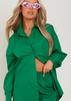 Clara Green Thick Cotton Oversized Shirt^Missy Empire Discount