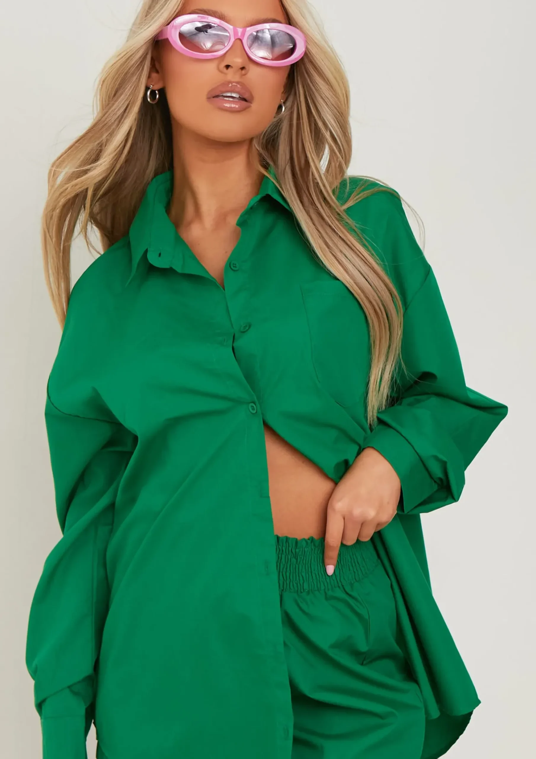 Clara Green Thick Cotton Oversized Shirt^Missy Empire Discount
