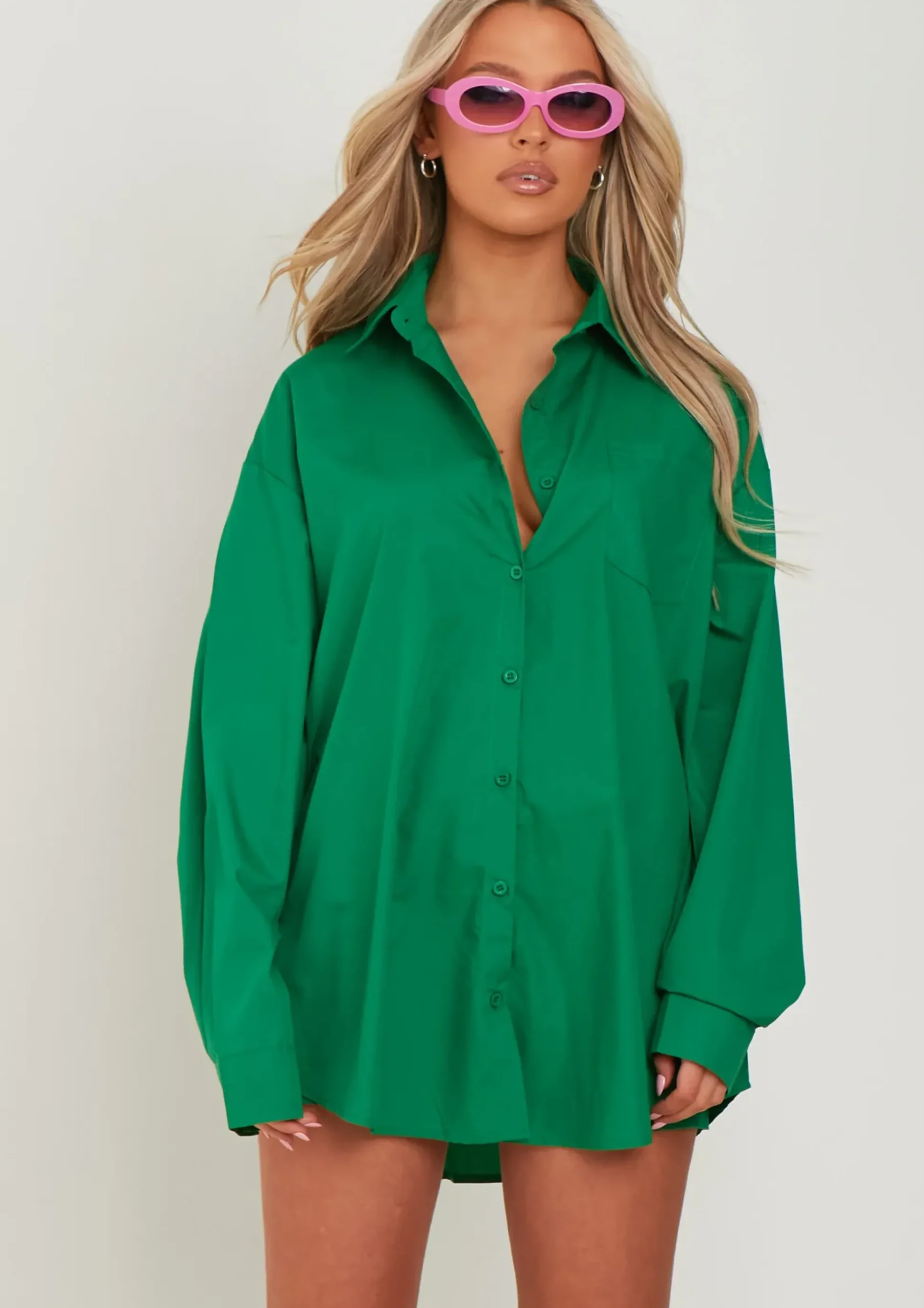 Clara Green Thick Cotton Oversized Shirt^Missy Empire Discount