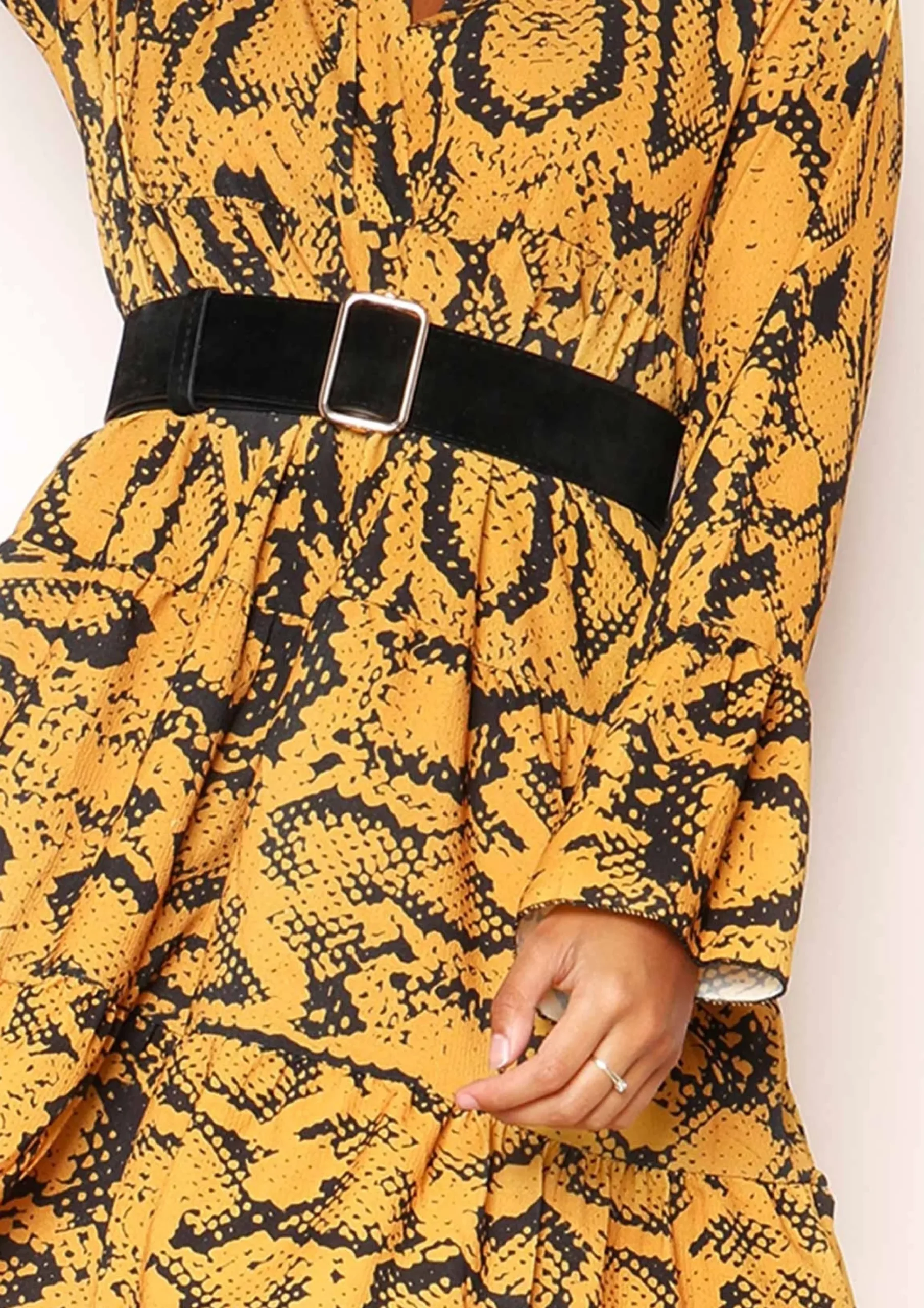 Sale Clare Mustard Snake Print Smock Dress Women Dresses