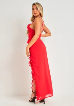 Best Sale Cora Red Strappy Frill Maxi Dress Women Dresses