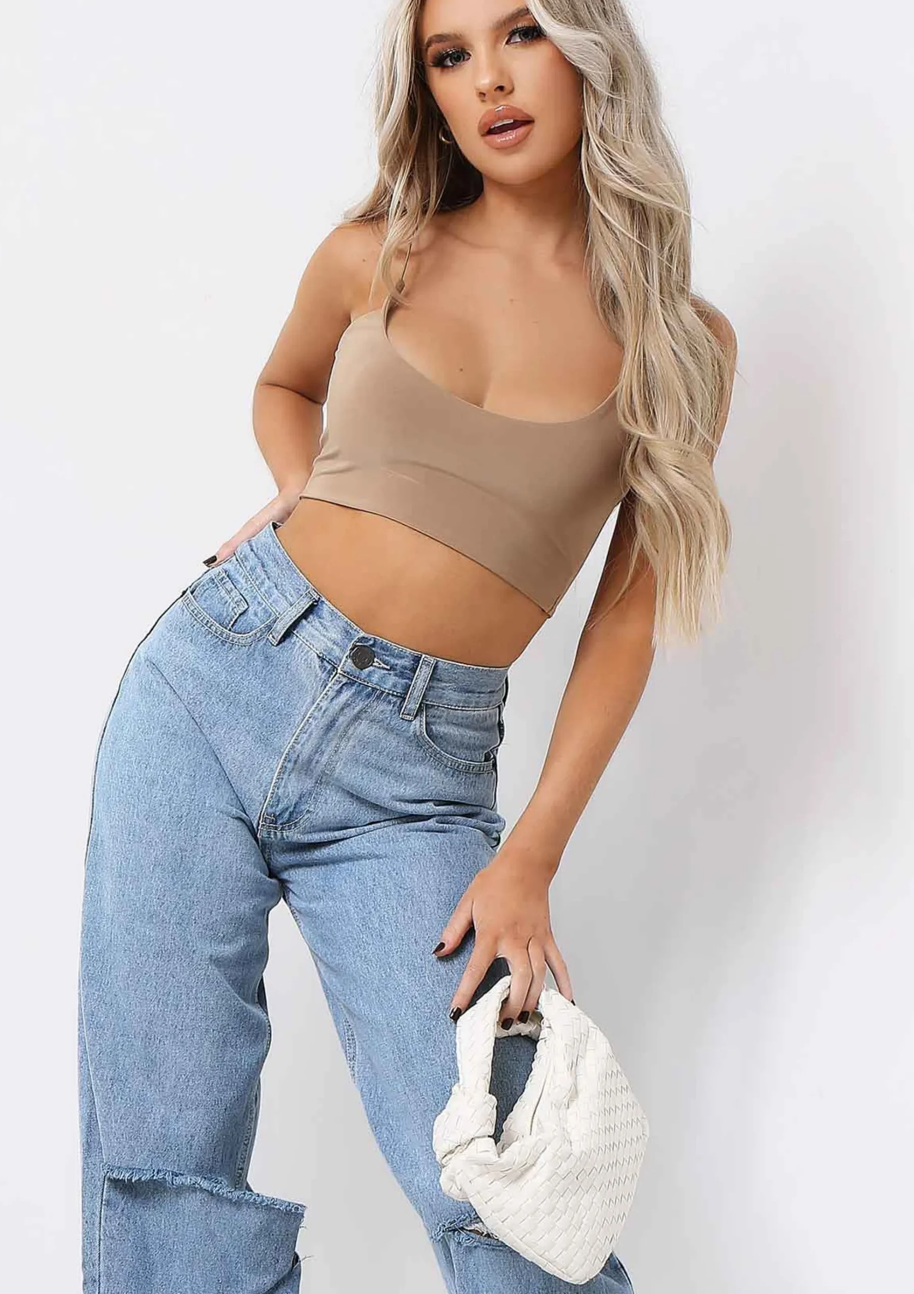 Corazon Camel Basic Round Scoop Neck Strappy Bralet^Missy Empire Shop