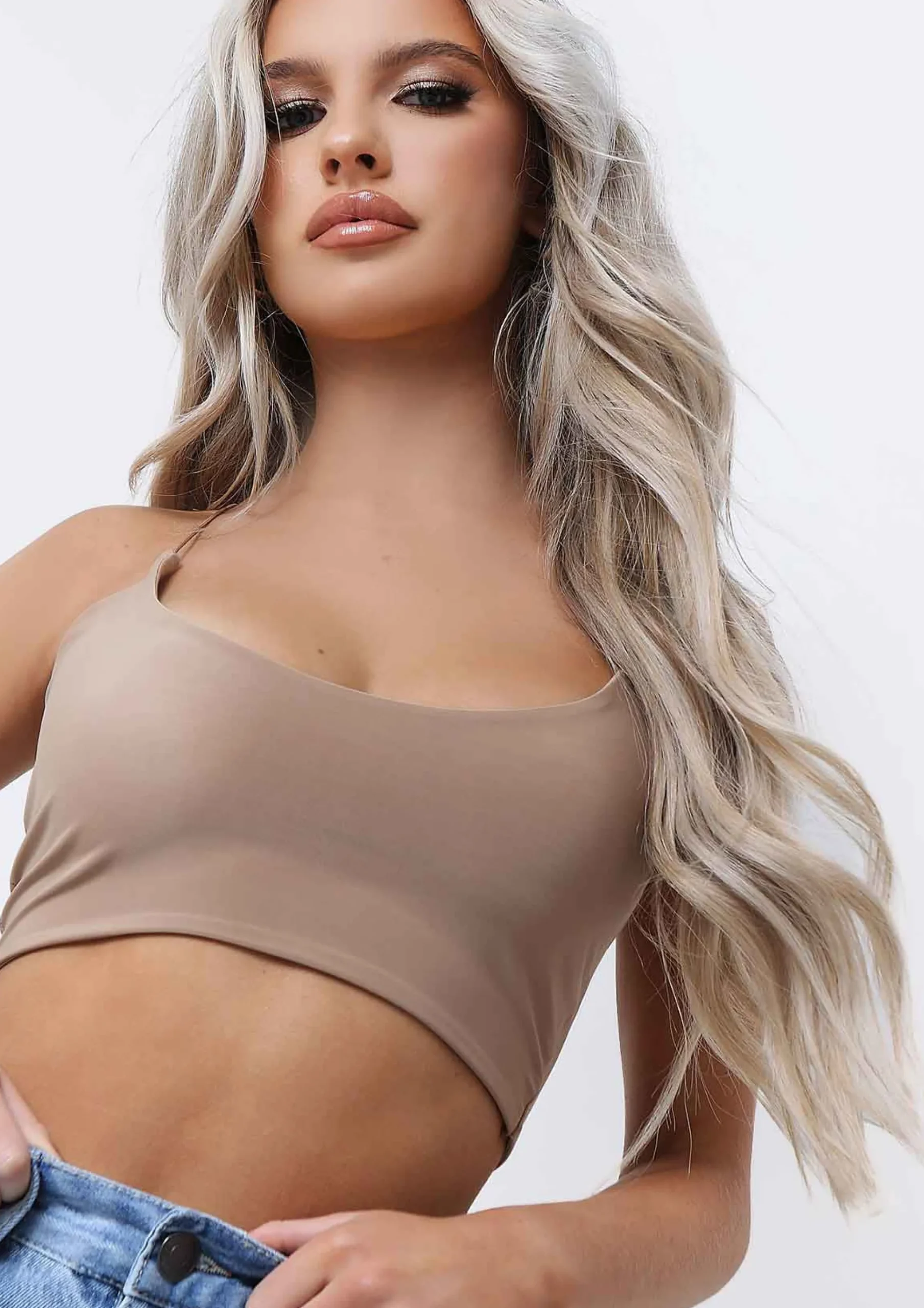 Corazon Camel Basic Round Scoop Neck Strappy Bralet^Missy Empire Shop