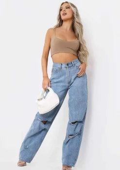 Corazon Camel Basic Round Scoop Neck Strappy Bralet^Missy Empire Shop