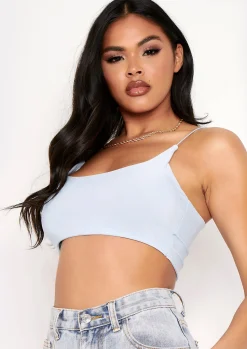 Corazon Pastel Blue Basic Round Scoop Neck Strappy Bralet^Missy Empire Shop