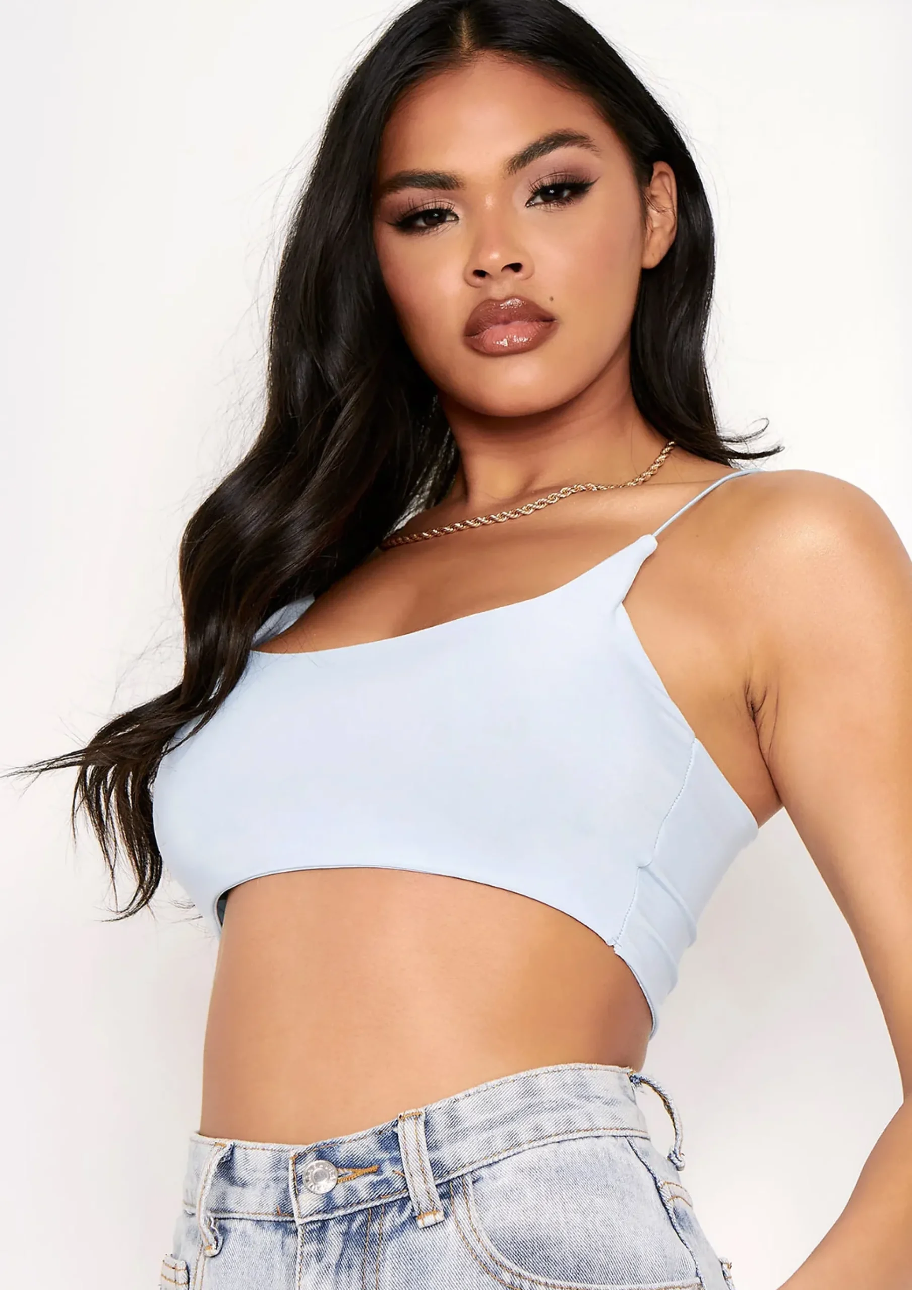Corazon Pastel Blue Basic Round Scoop Neck Strappy Bralet^Missy Empire Shop