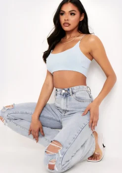 Corazon Pastel Blue Basic Round Scoop Neck Strappy Bralet^Missy Empire Shop