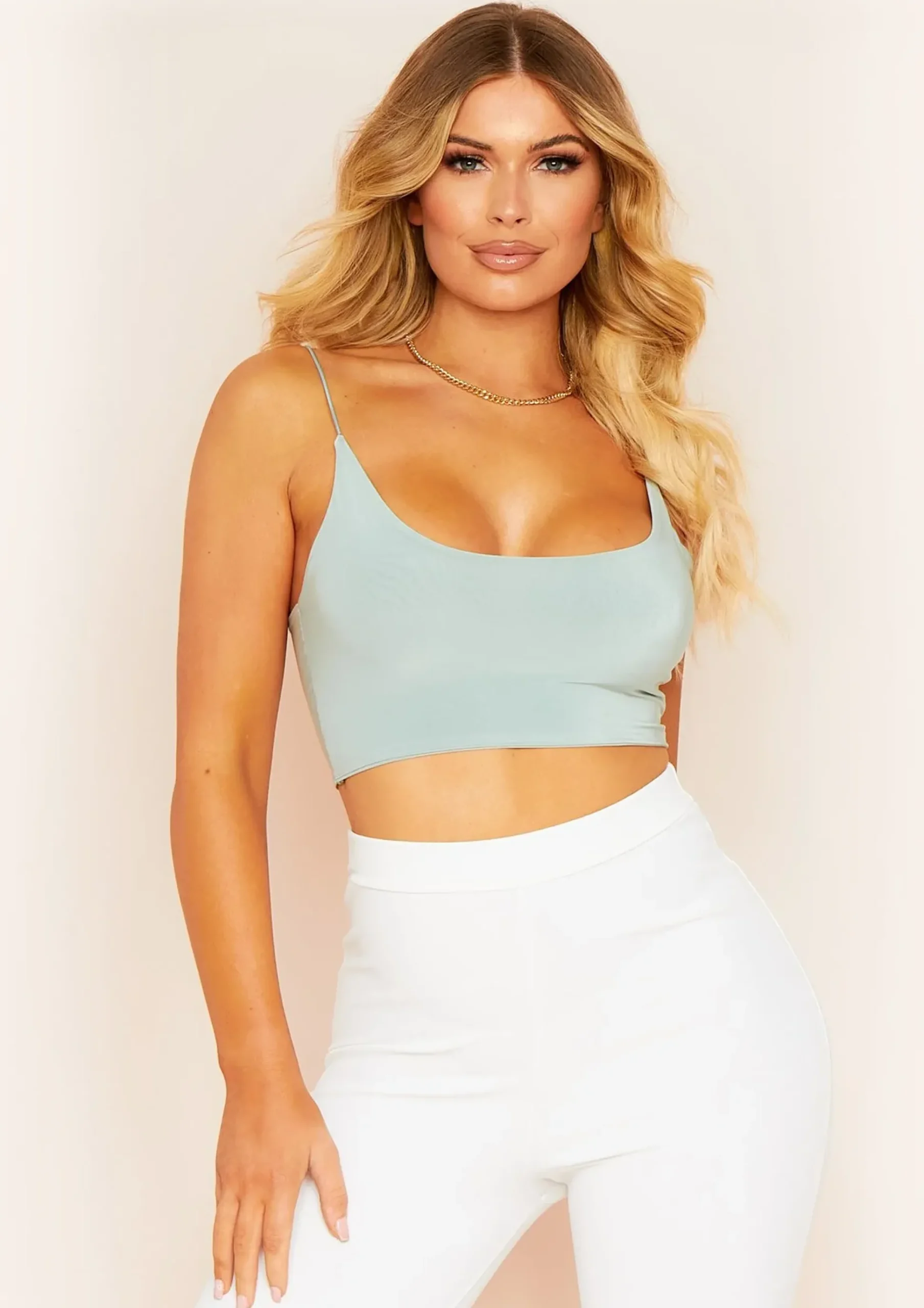 Corazon Sage Basic Round Scoop Neck Strappy Bralet^Missy Empire Sale