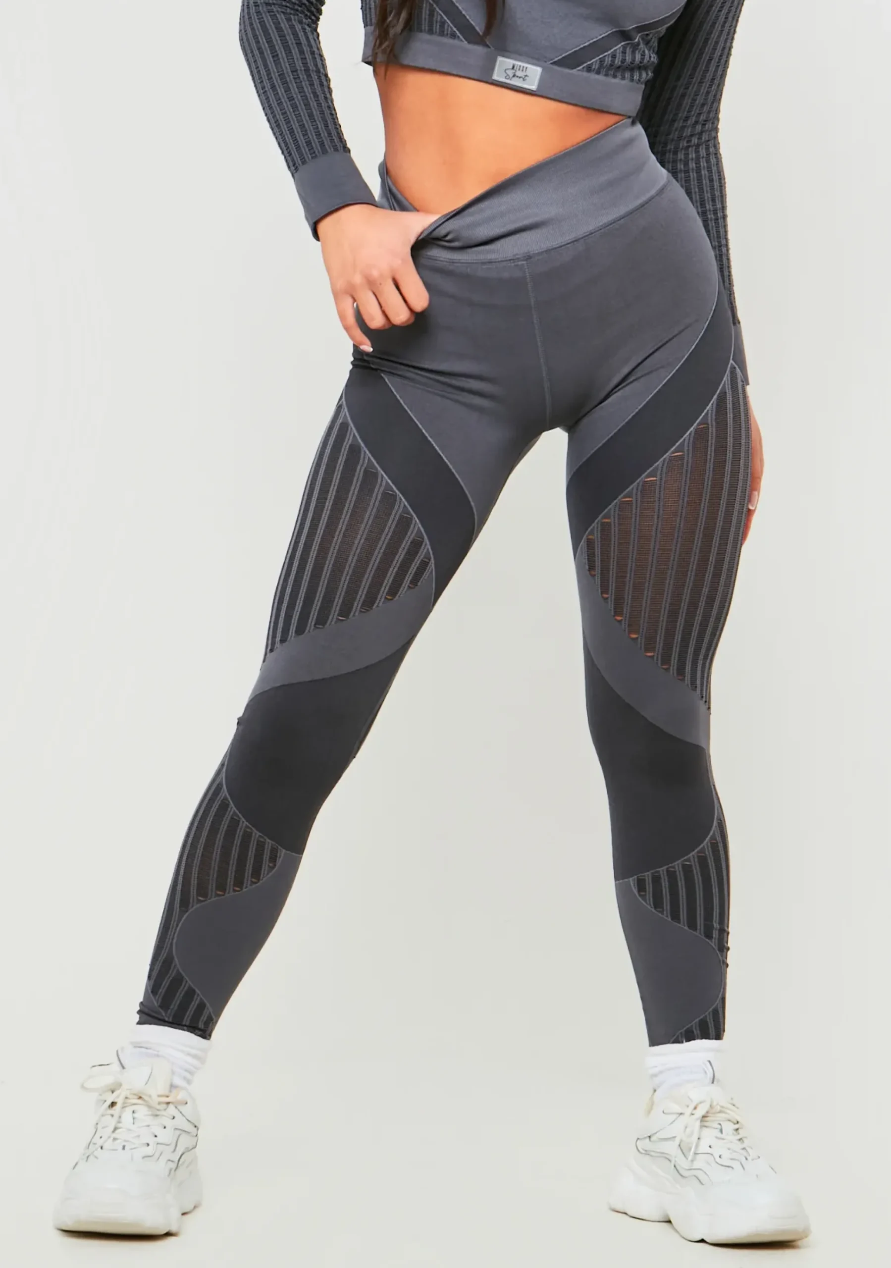Best Sale Corinne Charcoal Premium Missy Sport Seamless Ladder Detail Leggings Women Seamless & Shapewear