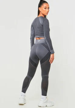 Best Sale Corinne Charcoal Premium Missy Sport Seamless Ladder Detail Leggings Women Seamless & Shapewear