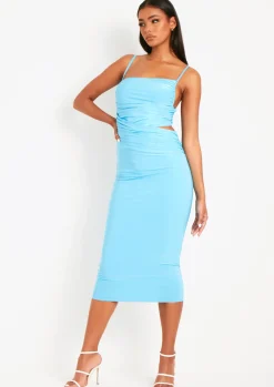 Flash Sale Corinne Baby Blue Gathered Cut Out Midi Dress Women Dresses