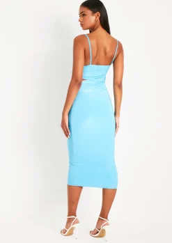 Flash Sale Corinne Baby Blue Gathered Cut Out Midi Dress Women Dresses