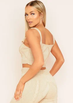 Cruz Beige Cable Knitted Ribbed Crop Top^Missy Empire Best Sale