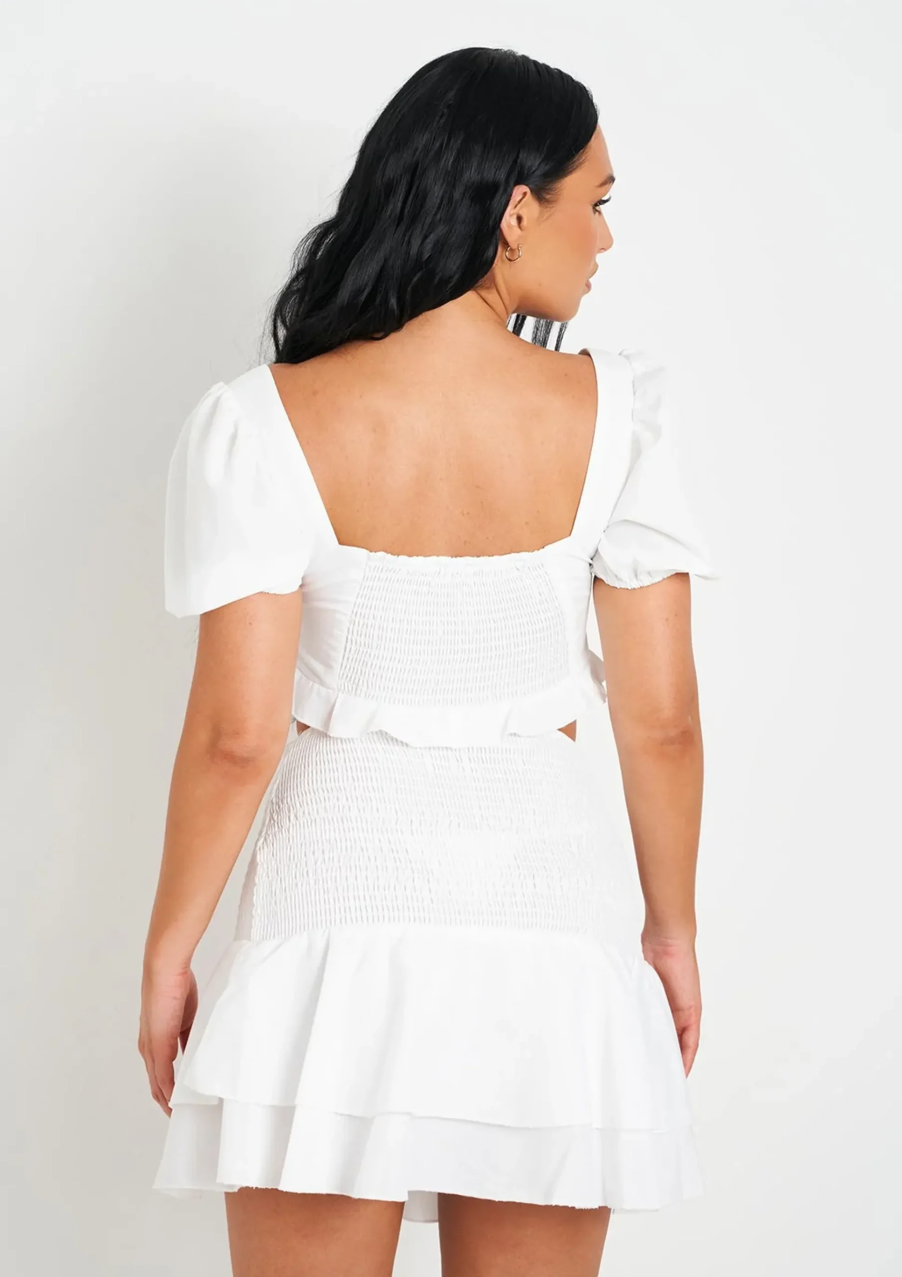 Crystal White Woven Shirred Back Tie Front Crop Top^Missy Empire Cheap