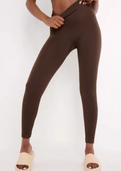 Shop Cyndi Chocolate Seamless Ribbed High Waisted Leggings Women Seamless & Shapewear