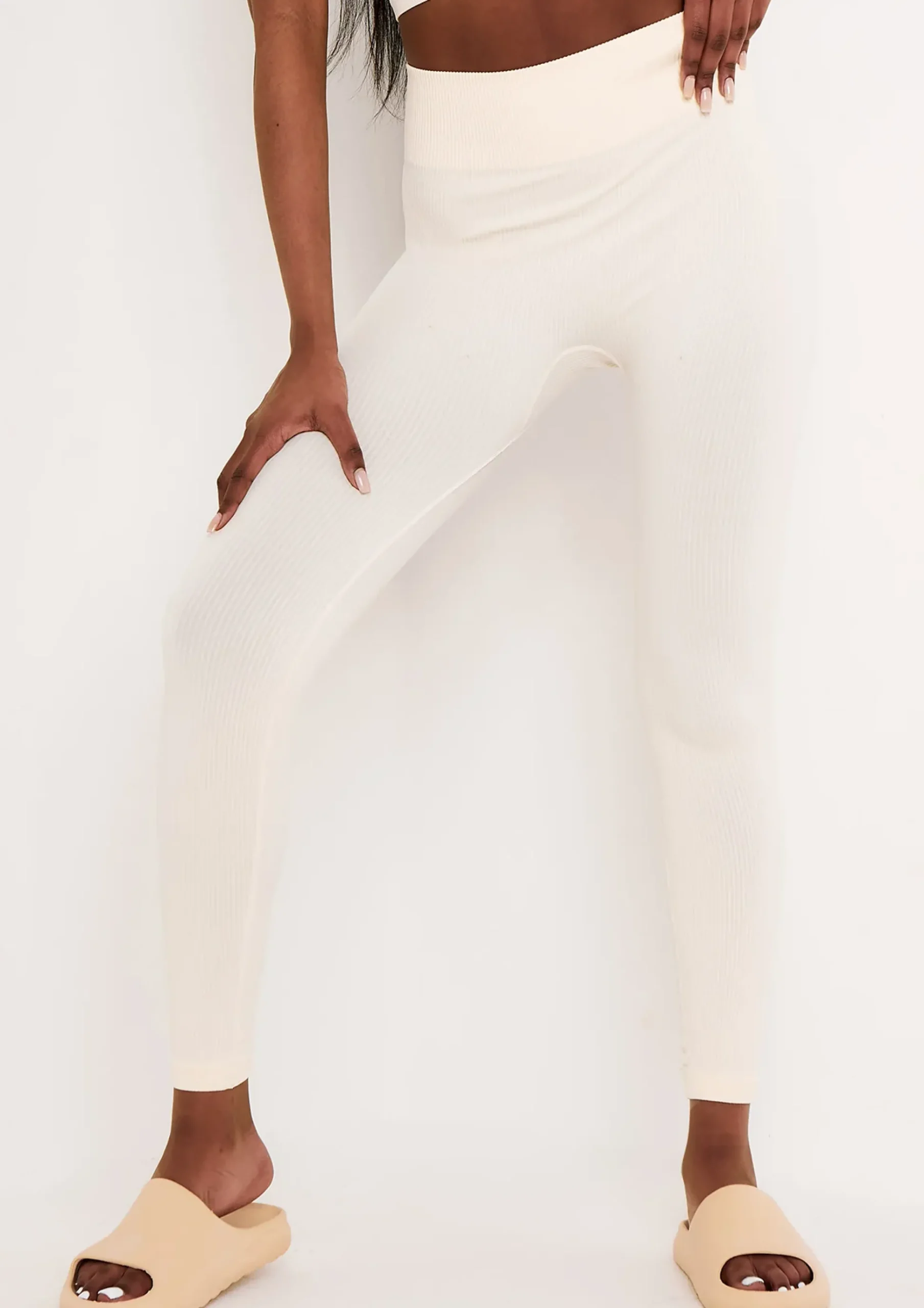 Best Sale Cyndi Cream Seamless Ribbed High Waisted Leggings Women Seamless & Shapewear