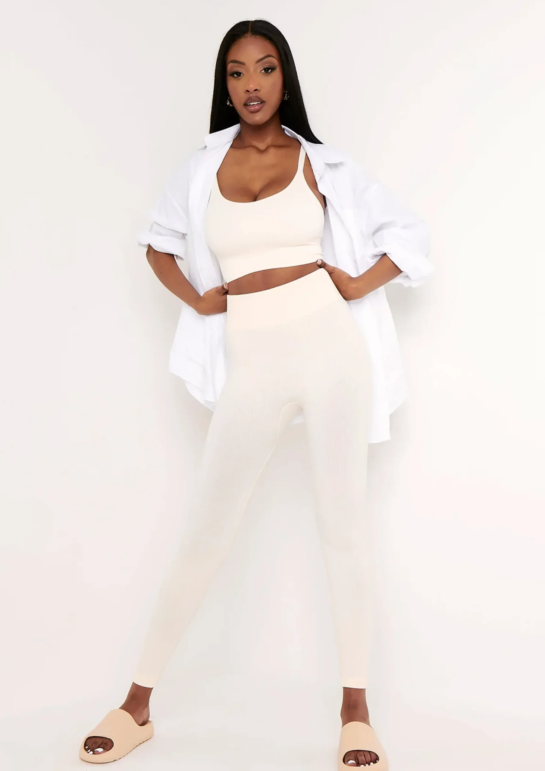 Best Sale Cyndi Cream Seamless Ribbed High Waisted Leggings Women Seamless & Shapewear