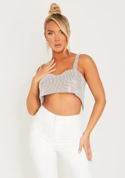 Cynthia Silver Chainmail Strappy Crop Top^Missy Empire Fashion