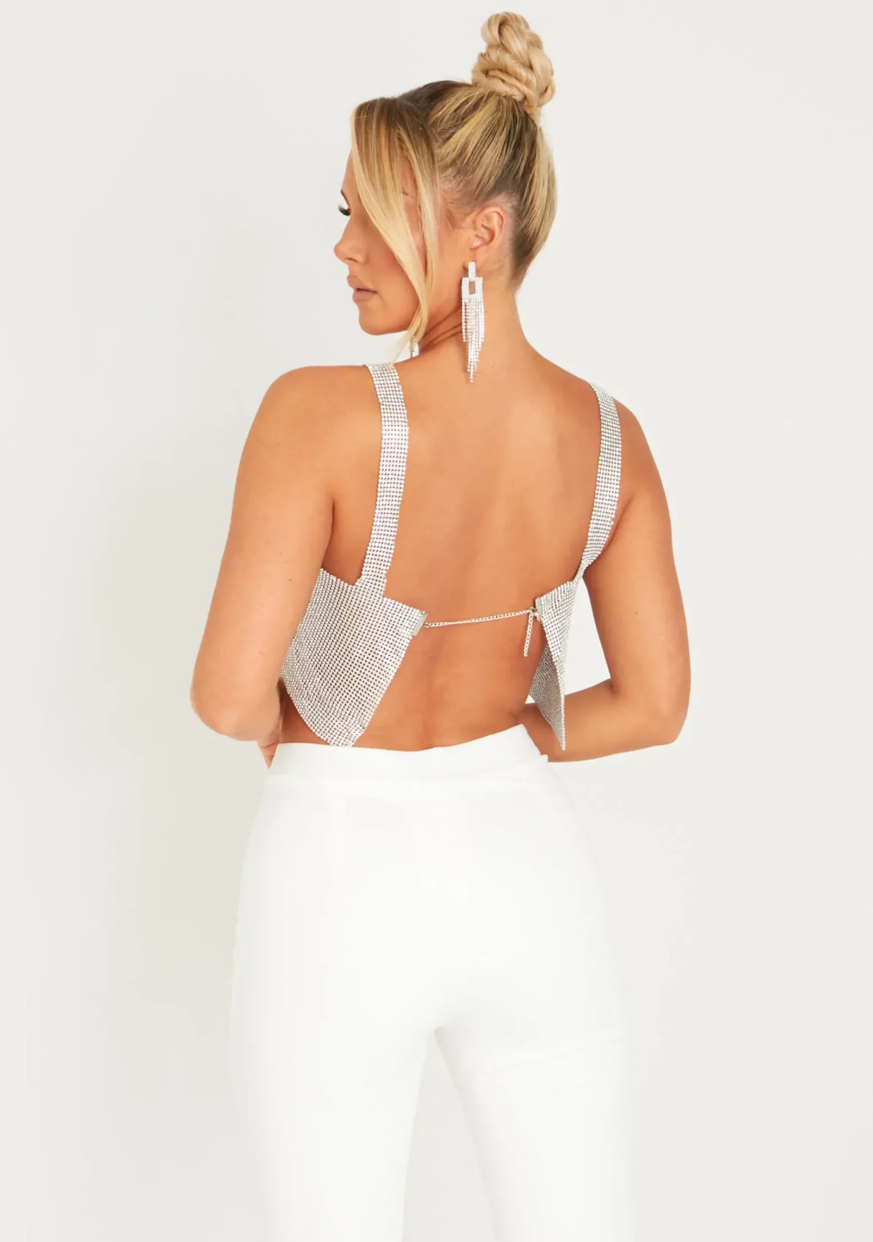 Cynthia Silver Chainmail Strappy Crop Top^Missy Empire Fashion