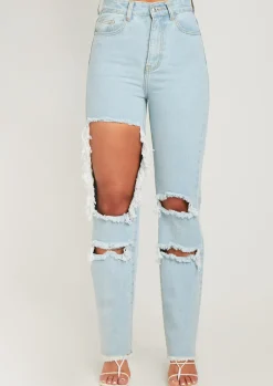 Cyntoia Blue High Waisted Cut Out Ripped Denim Jeans^Missy Empire Outlet