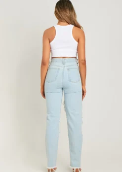 Cyntoia Blue High Waisted Cut Out Ripped Denim Jeans^Missy Empire Outlet