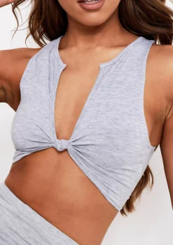 Dahlia Grey Knot Front Thick Plunge Jersey Crop Top^Missy Empire Sale
