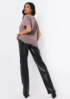 Dahlia Mocha Acid Wash Oversized Crew Neck T-Shirt^Missy Empire Outlet