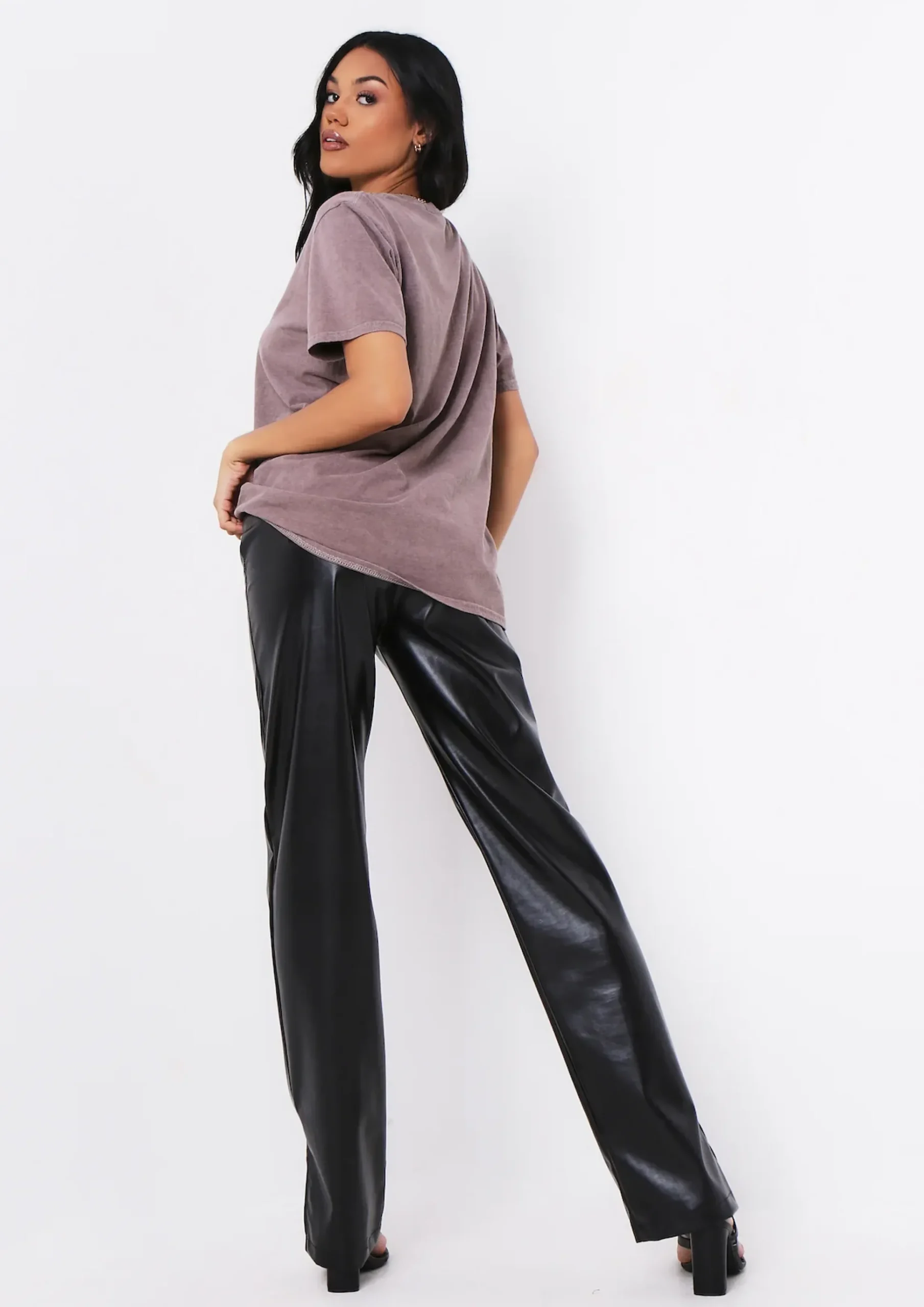 Dahlia Mocha Acid Wash Oversized Crew Neck T-Shirt^Missy Empire Outlet