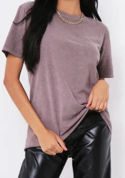 Dahlia Mocha Acid Wash Oversized Crew Neck T-Shirt^Missy Empire Outlet