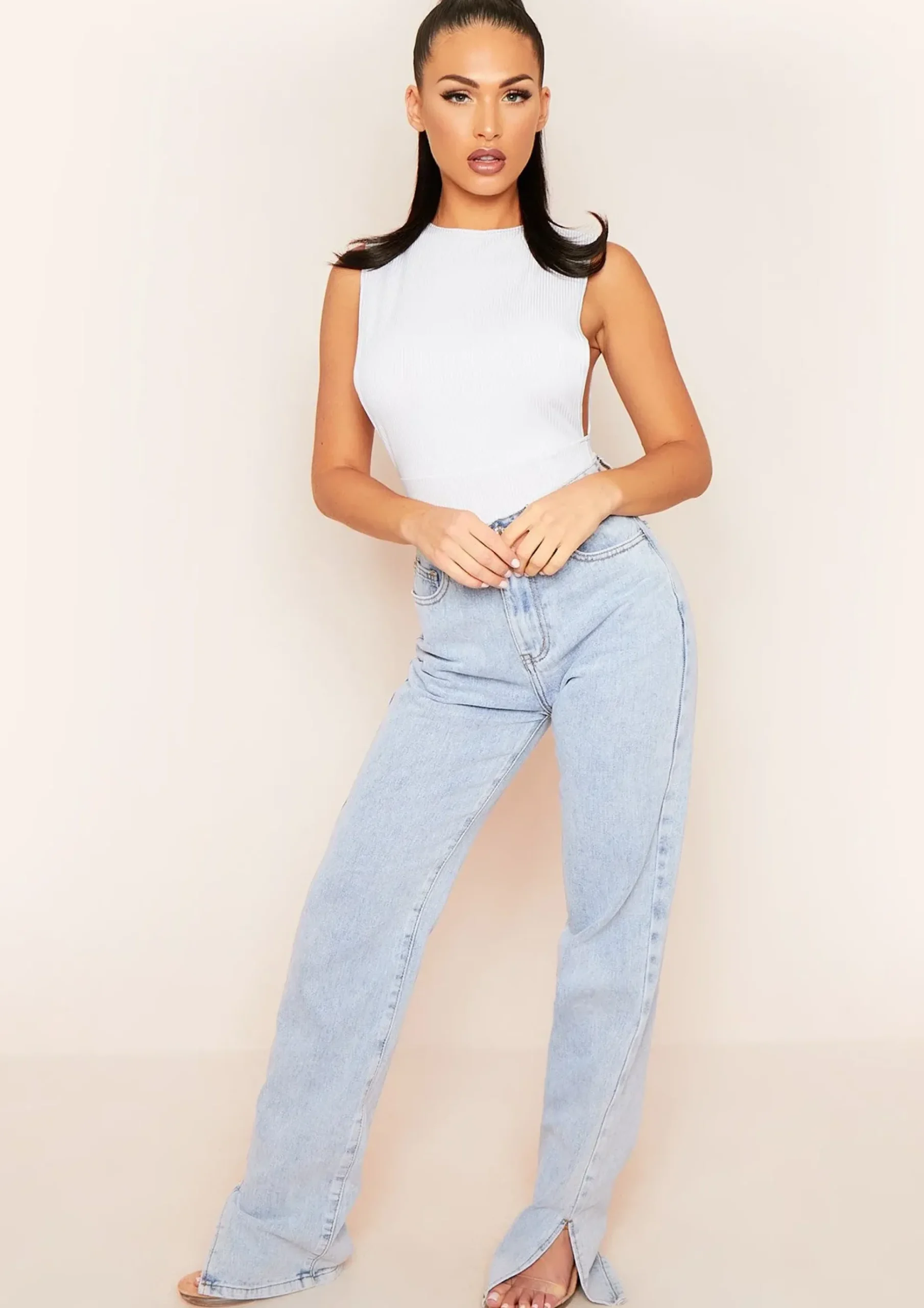 Damita Light Grey Ribbed Extreme Cut Out Bodysuit^Missy Empire Fashion