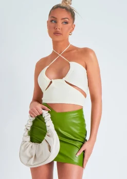 Dania Green V Front Leather Look Mini Skirt^Missy Empire Cheap
