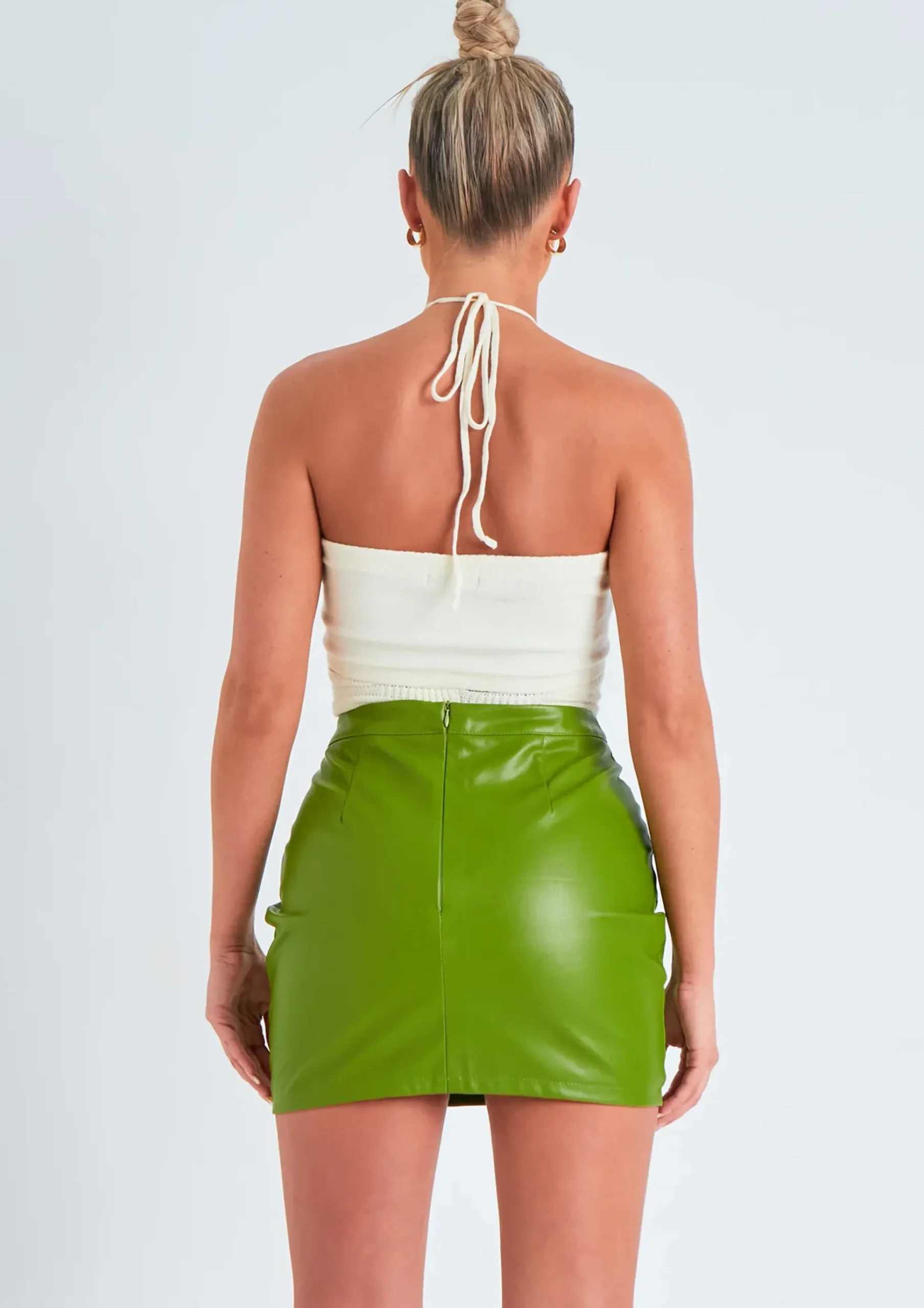 Dania Green V Front Leather Look Mini Skirt^Missy Empire Cheap