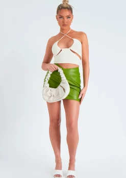 Dania Green V Front Leather Look Mini Skirt^Missy Empire Cheap